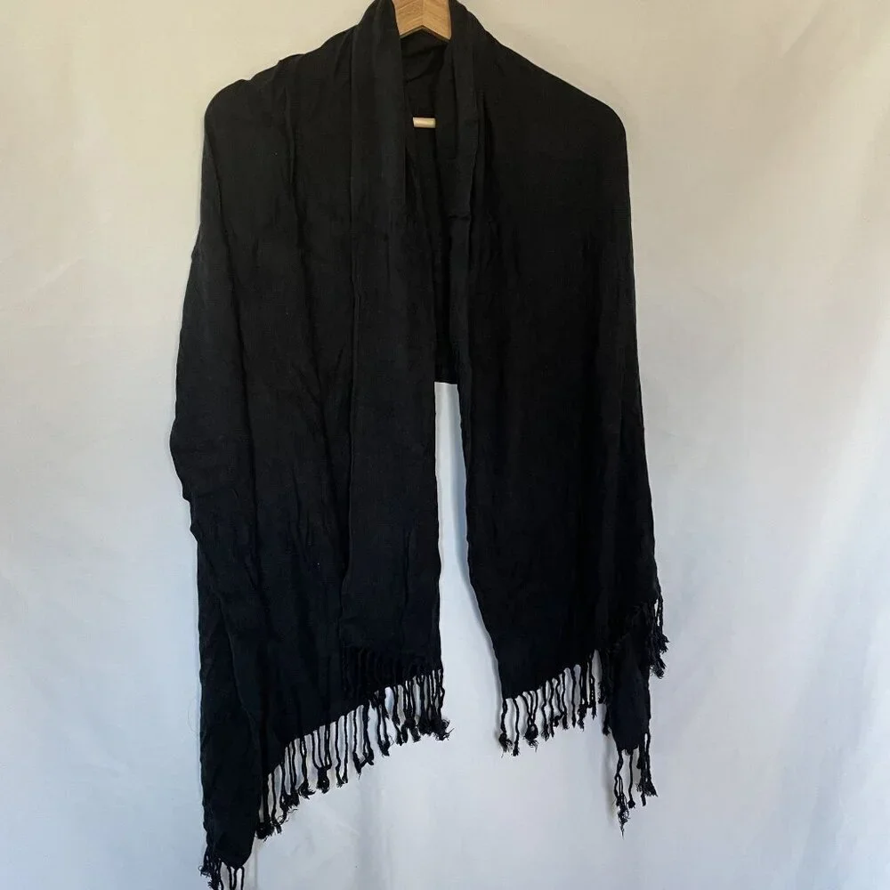 Soft black scarf woven frill‎ detail comfortable winter style scarf long
